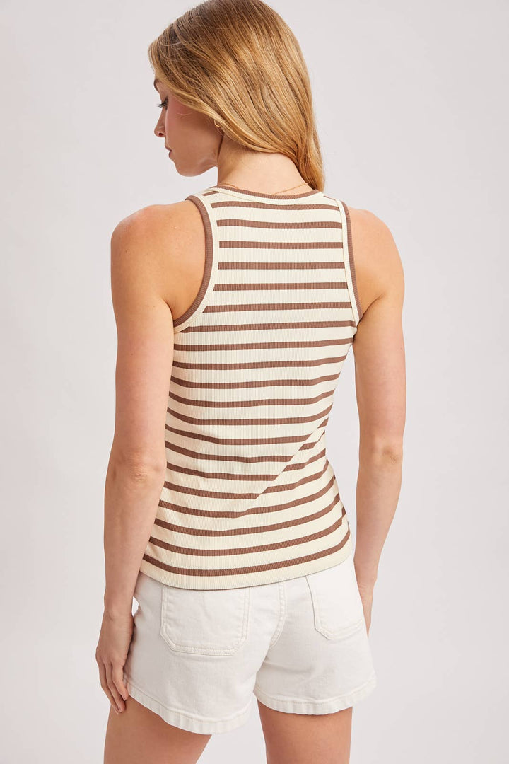 Bluivy | Stripe Ribbed Bound Crew Neck Tank Top