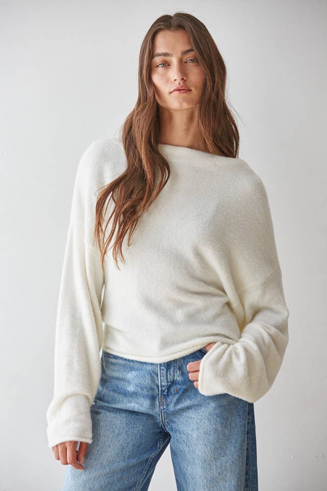 By Together  | Knit Sweater Boat Neck Long Sleeve Pullover Top