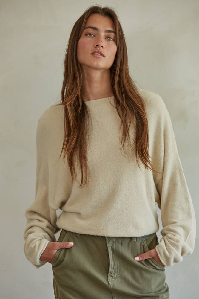 By Together  | Knit Sweater Boat Neck Long Sleeve Pullover Top