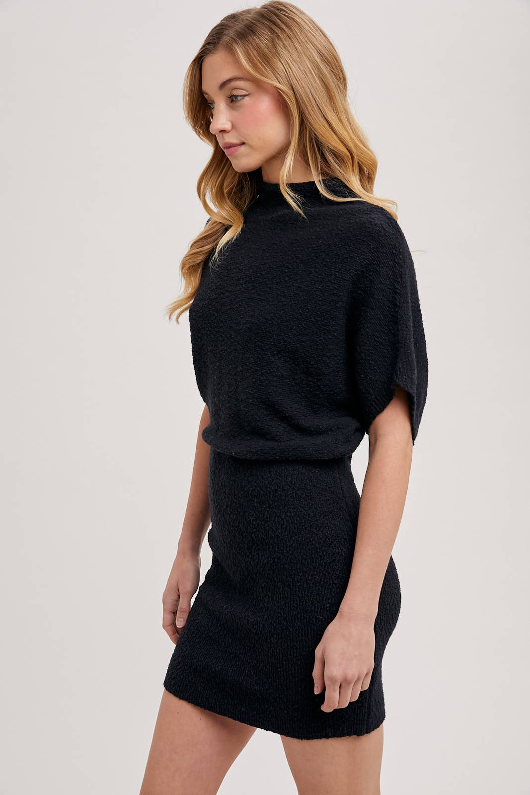 Bluivy | Mock Neck Dolman Sleeved Knit Sweater Mini Dress