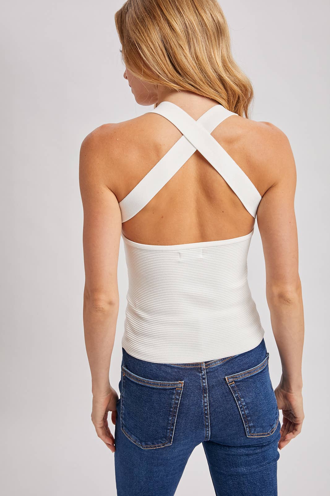 Bluivy | Cross Back Wide Strap Ribbed Knit Tank Top