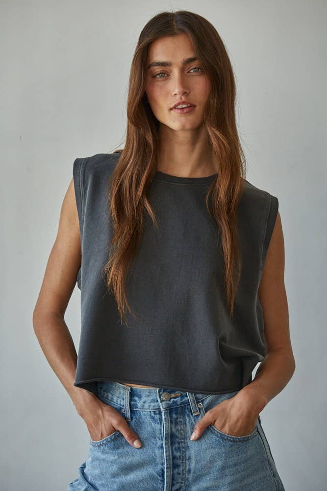 By Together | Knit Cotton Pigment Dye Round Neck Tank Top