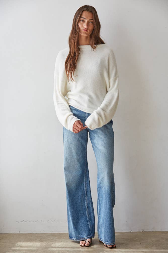 By Together  | Knit Sweater Boat Neck Long Sleeve Pullover Top