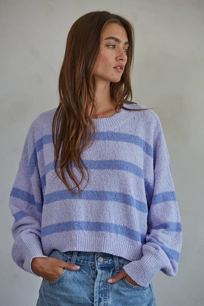 By Together  | Knit Sweater Striped Crewneck Long Sleeve Top