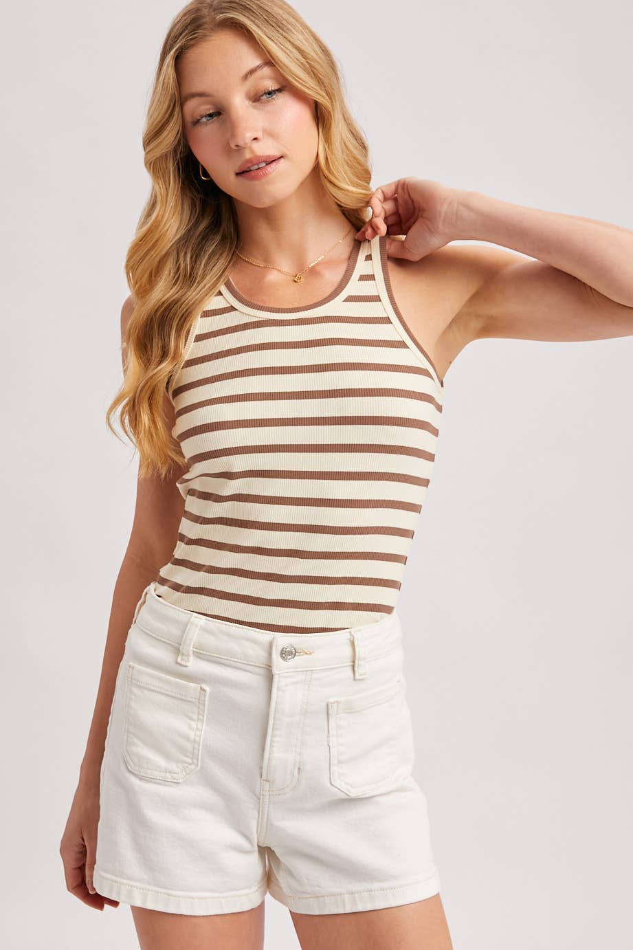 Bluivy | Stripe Ribbed Bound Crew Neck Tank Top
