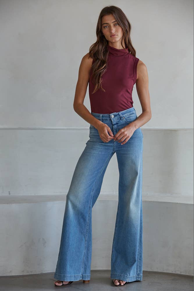 By Together | Knit Poly Span Jersey Turtleneck Sleeveless Top