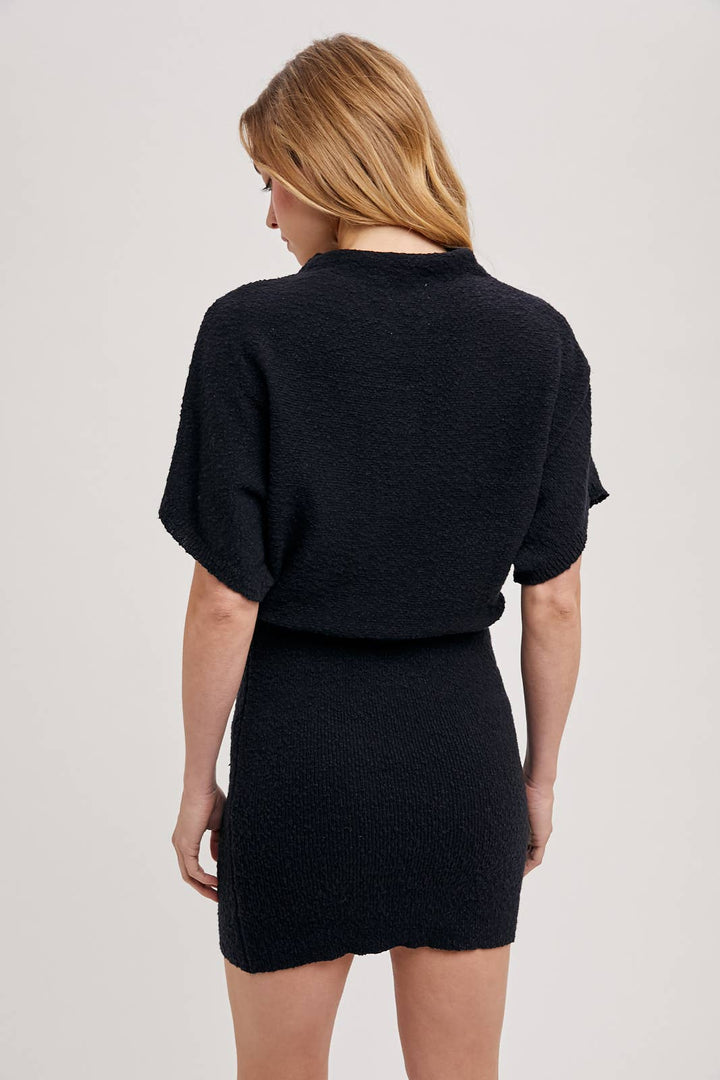 Bluivy | Mock Neck Dolman Sleeved Knit Sweater Mini Dress