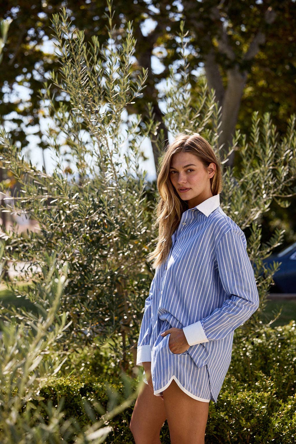 Sunday Ritual - Amelia Button Down - Blue Stripe
