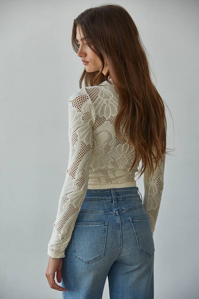 By Together | Knit Seamless Jacquard Mock Neck Long Sleeve Top