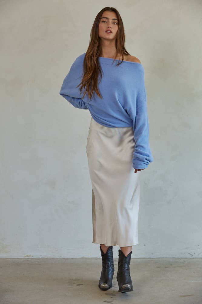 By Together  | Knit Sweater Boat Neck Long Sleeve Pullover Top