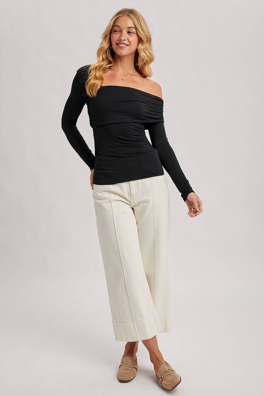 Bluivy | Elegant Asymmetric Neckline Knit Top