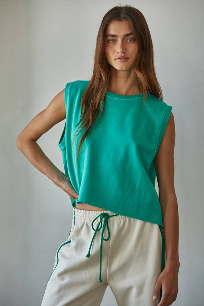 By Together | Knit Cotton Pigment Dye Round Neck Tank Top