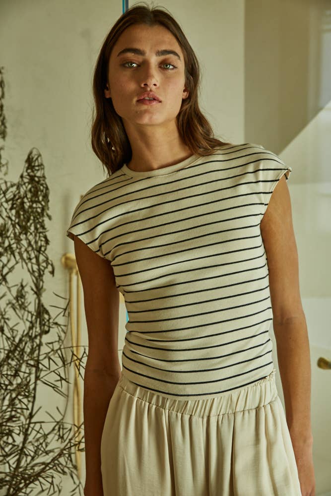 By Together | Stripe Jersey Round Neck Sleeveless Open Back Tank