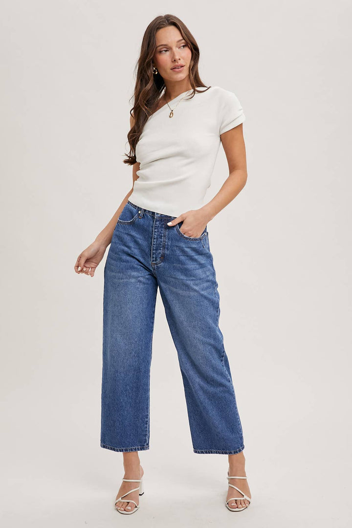 Bluivy  DRAPED KNIT ASYMMETRIC ONE SHOULDER KNIT TOP