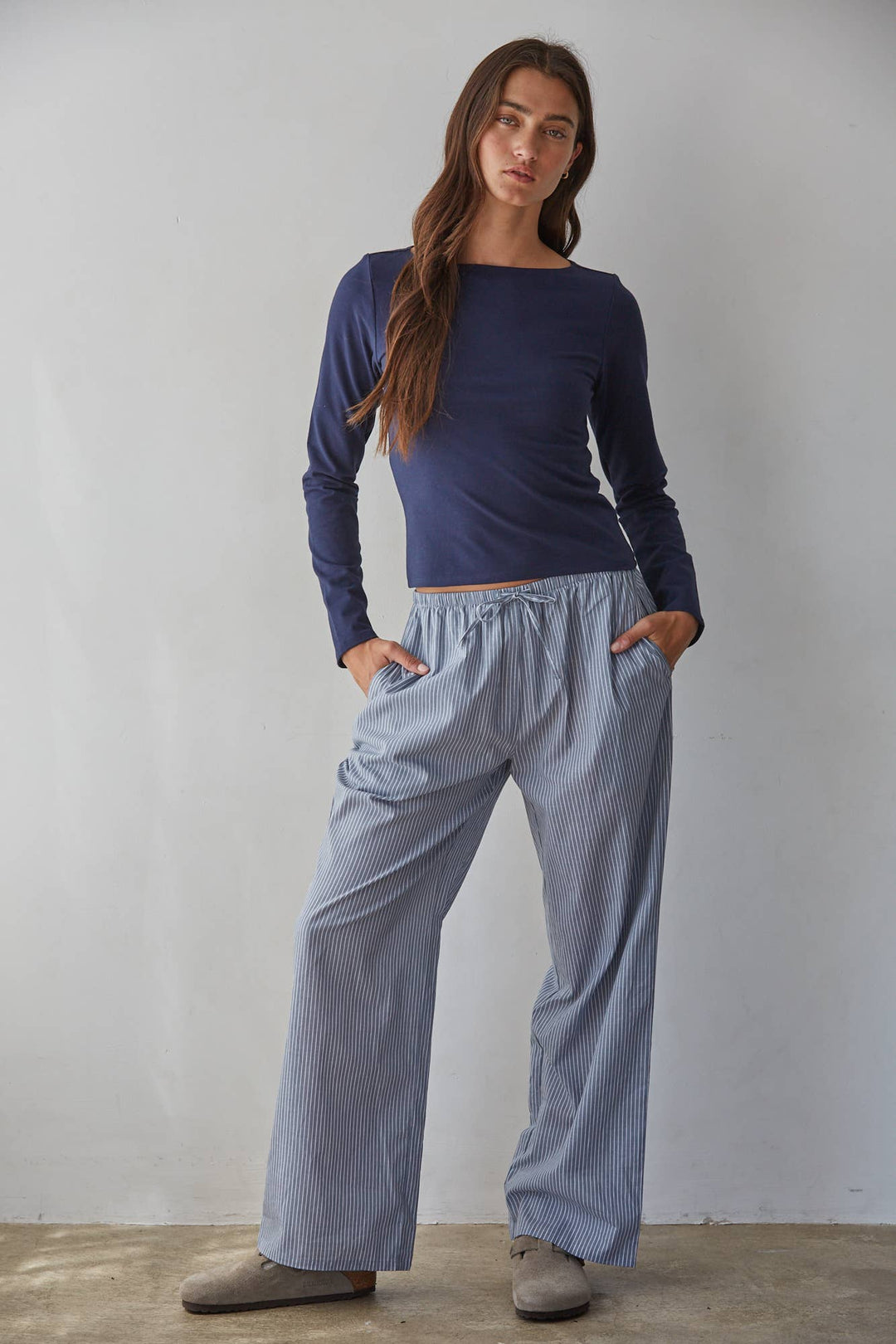 By Together | Knit Cotton Spandex Boat Neck Long Sleeve Top