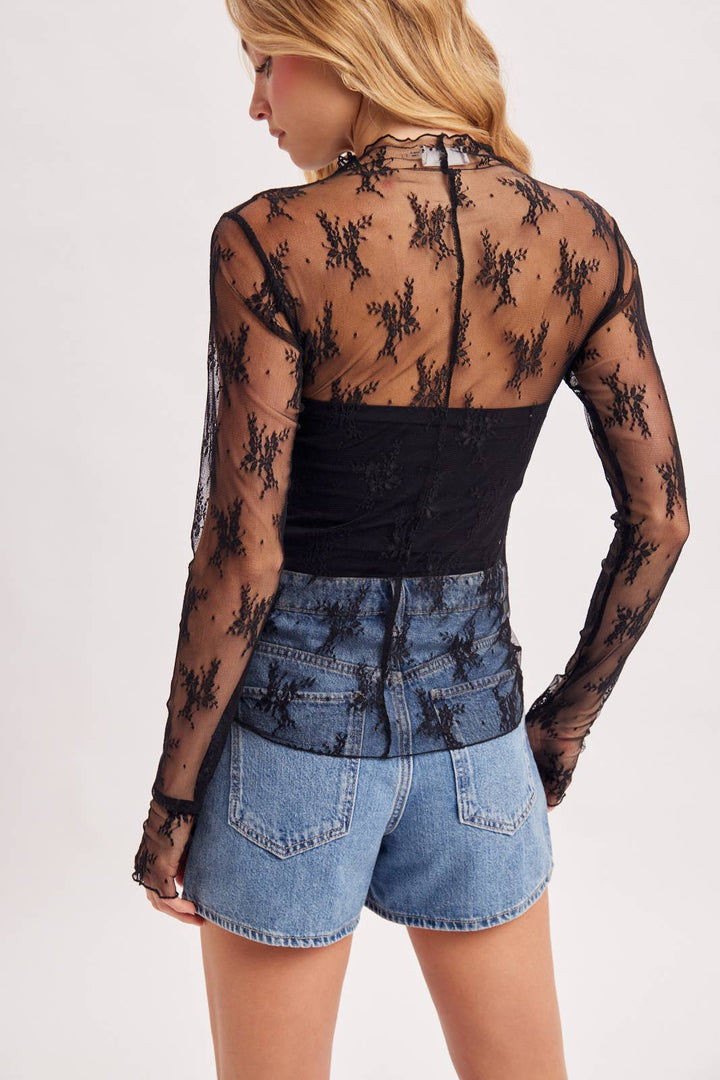 Bluivy | Floral Embroidery Lace Mesh Layering Top