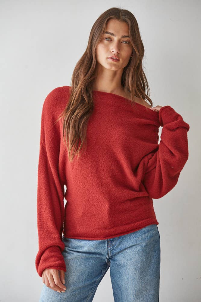 By Together  | Knit Sweater Boat Neck Long Sleeve Pullover Top