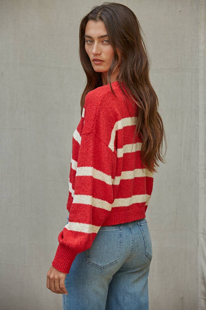 By Together  | Knit Sweater Striped Crewneck Long Sleeve Top