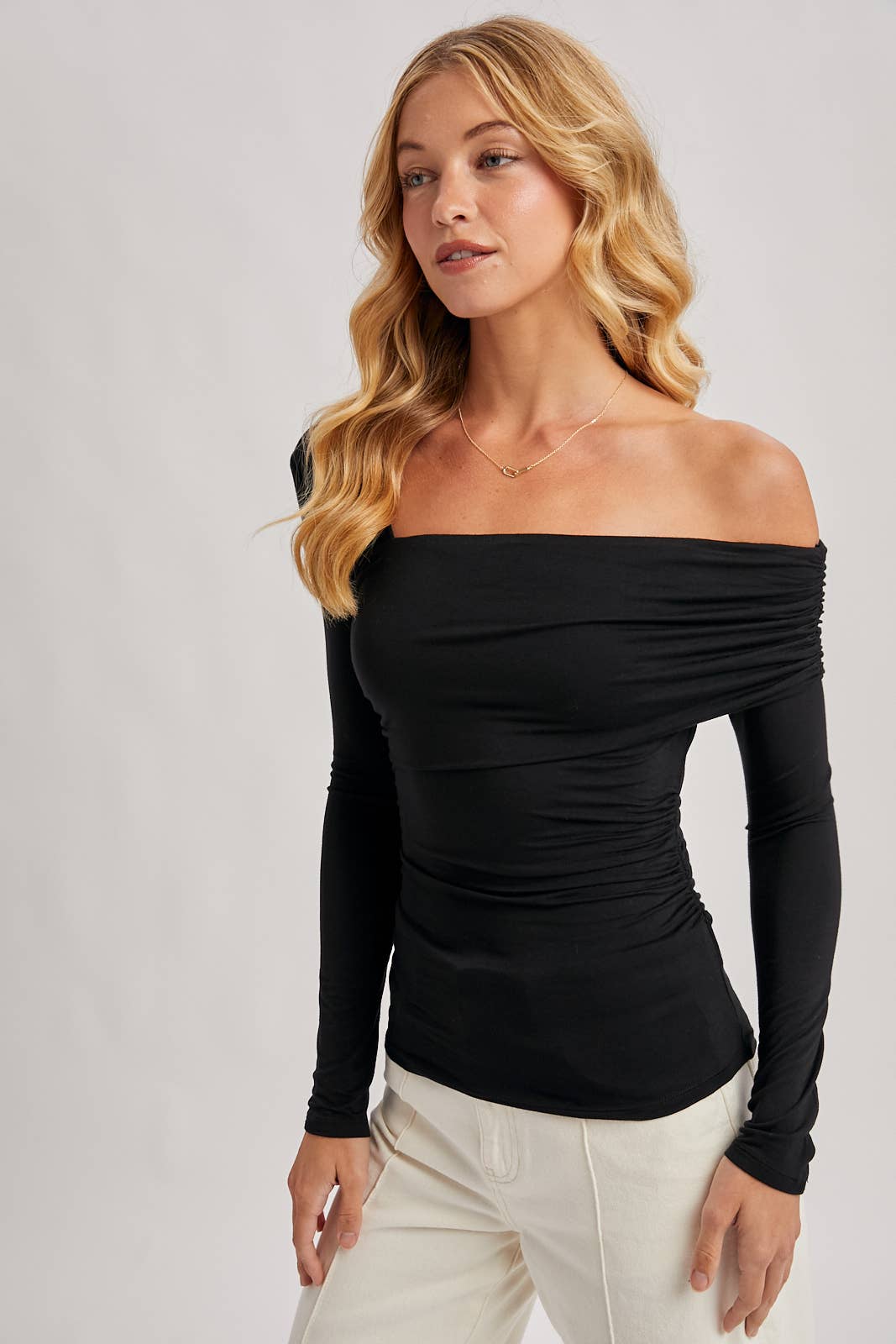 Bluivy | Elegant Asymmetric Neckline Knit Top