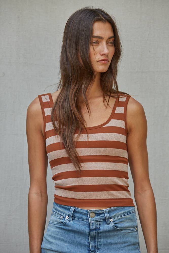 By Together | Knit Striped Seamless Padded Tank Top