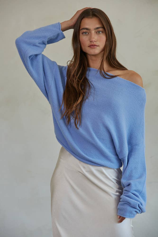 By Together  | Knit Sweater Boat Neck Long Sleeve Pullover Top