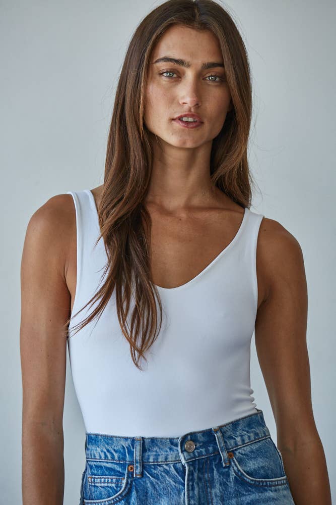 By Together | Double Layered Seamless U-V Neck Sleeveless Bodysuit