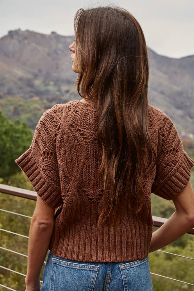 By Together | Knit Sweater Crochet Round Neck Short Sleeve Top