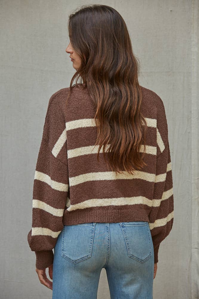 By Together  | Knit Sweater Striped Crewneck Long Sleeve Top
