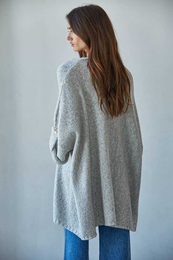 By Together | Knit Folded Quarter Sleeve Open Front Cardigan