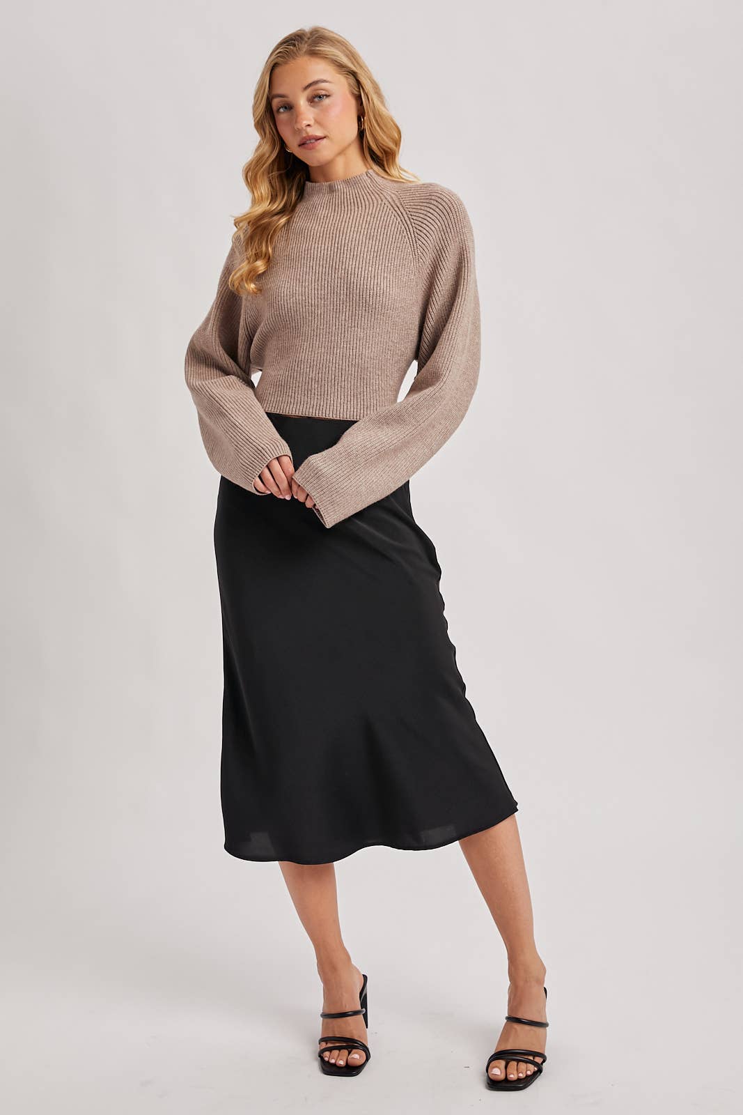Bluivy | Mock Neck Open Back Ribbed Knit Tie Sweater Top