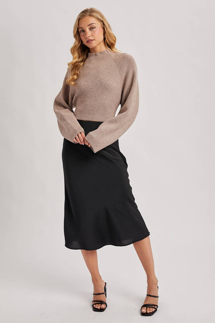 Bluivy | Mock Neck Open Back Ribbed Knit Tie Sweater Top