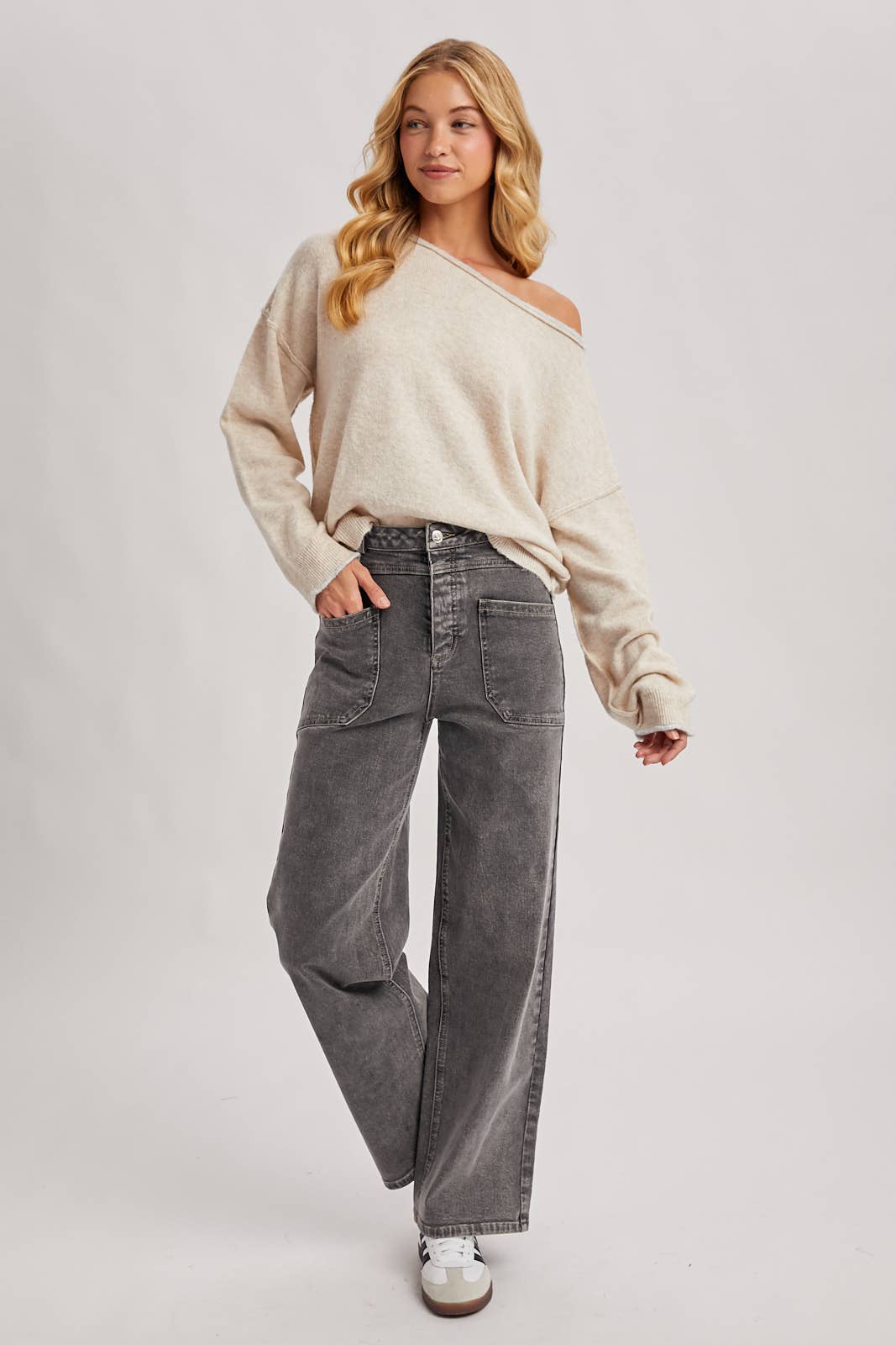 Bluivy | Boat Neck Rolled Trim Soft Heathered Knit Pullover