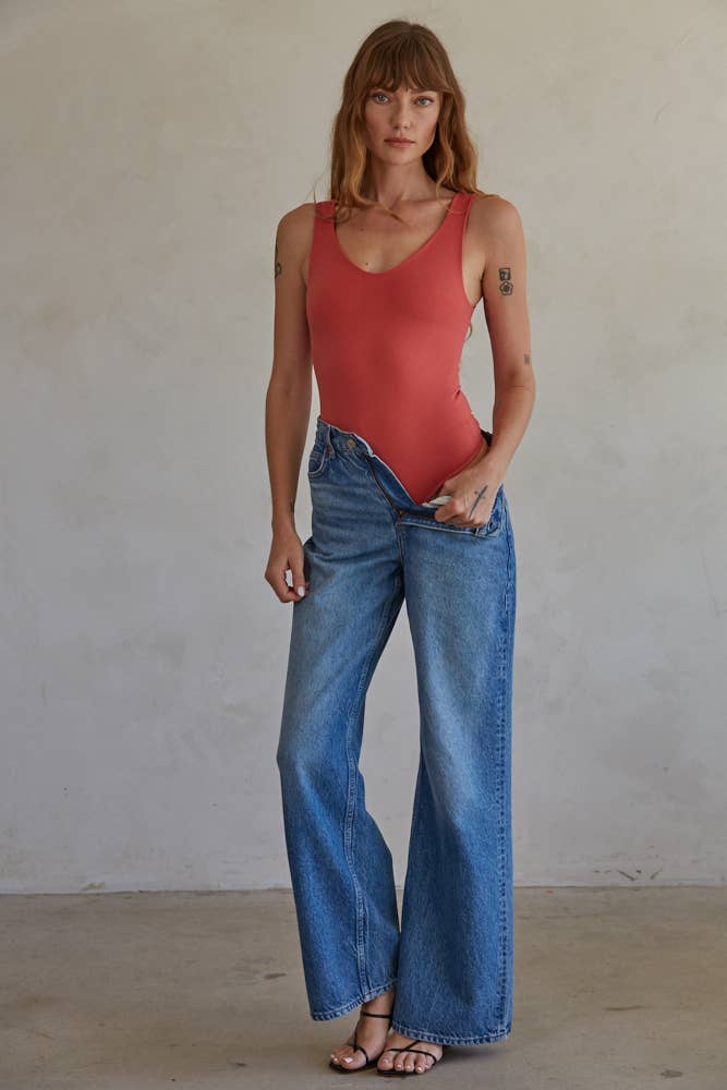 By Together | Double Layered Seamless U-V Neck Sleeveless Bodysuit