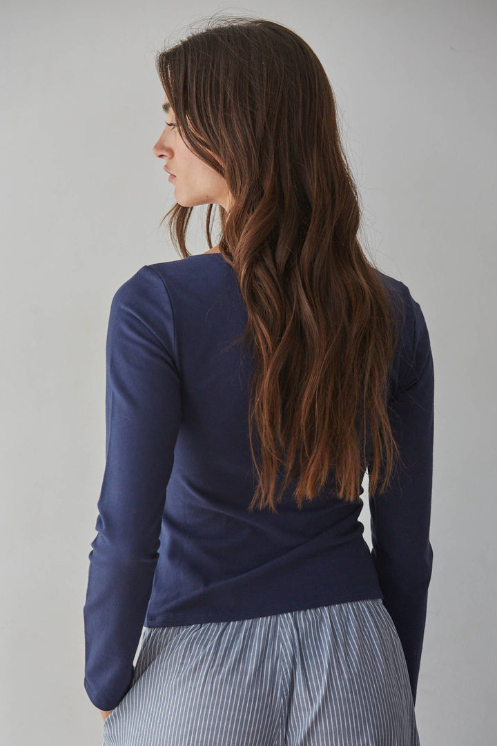 By Together | Knit Cotton Spandex Boat Neck Long Sleeve Top